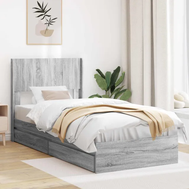 vidaXL Bedframe met opbergruimte en hoofdbord Grijs Sonoma 90 x 200 cm