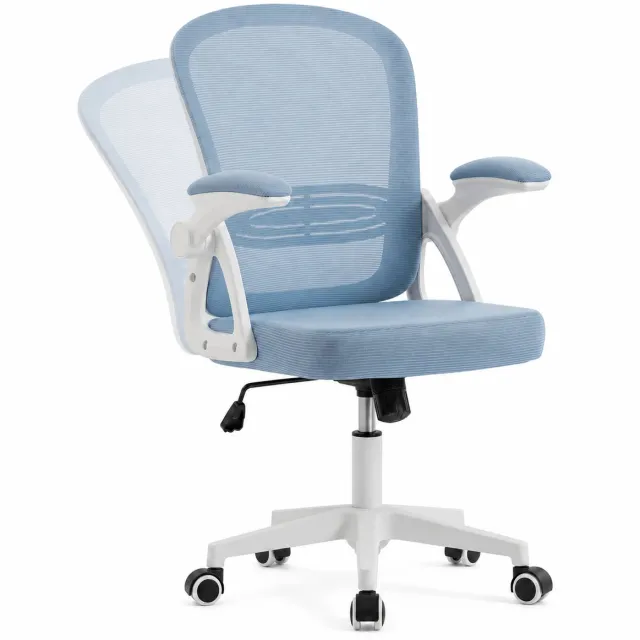 Ergoreal Bureaustoel – 90° Opklapbare Armleuning – Hoogteverstelbaar – Ergonomisch – Thuiskantoor / Student Blauw