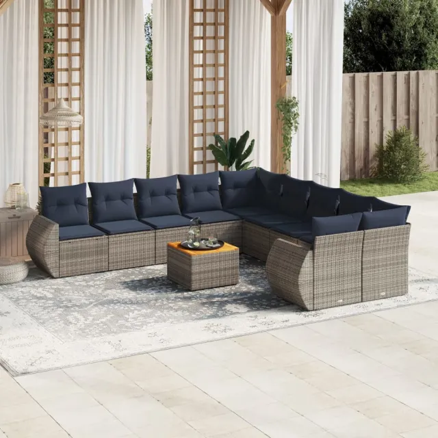 vidaXL 11-delige Loungeset met kussens poly rattan grijs, foto 2
