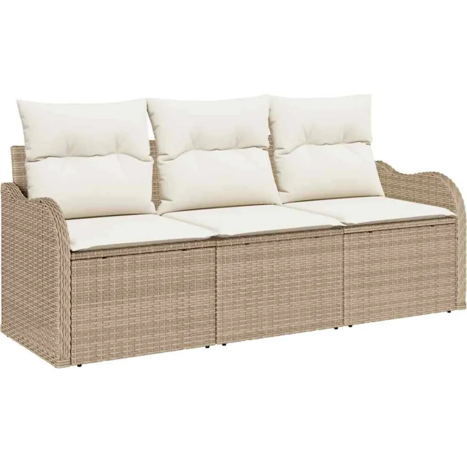 vidaXL Tuinbankenset 3 st Beige poly rattan