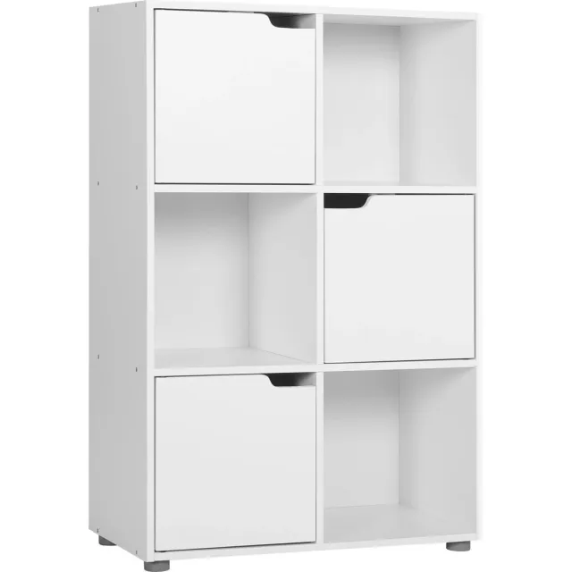 Klarven Boekenkast Kind Wit - Boekenkast Kinderkamer - Boekenkastje - Boekenkast met Deuren - Boekenkasten - Bookcase - 6 Vakken, Compact en Stabiel - Eenvoudig te Monteren - B59,7xd29,7xh91cm