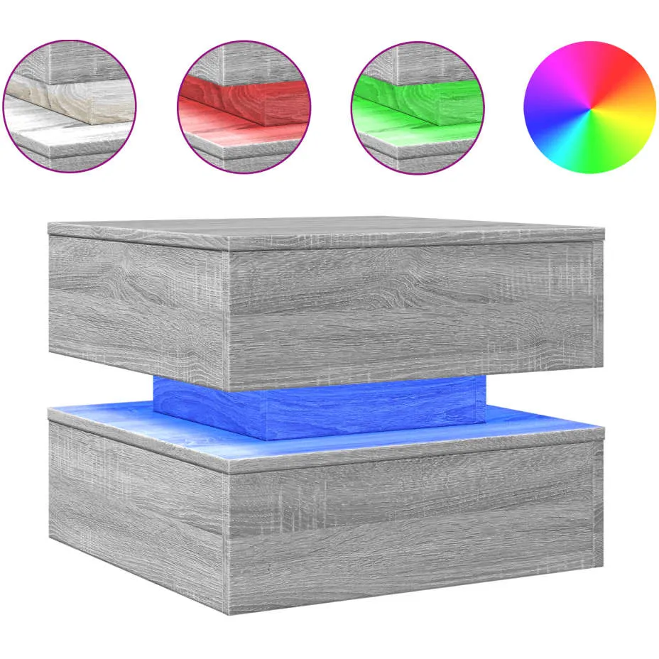 vidaXL Salontafel met LED-verlichting 50x50x40 cm grijs sonoma eiken
