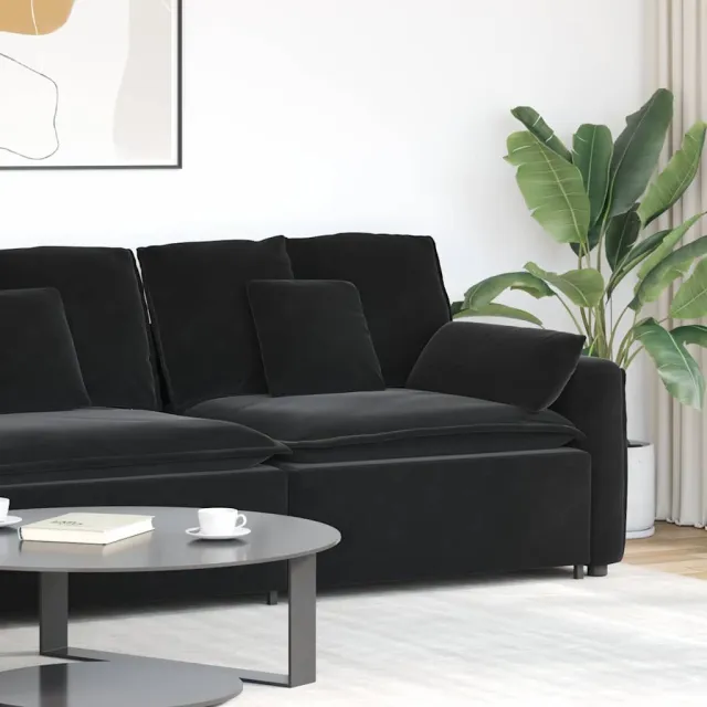 vidaXL Modulaire bank Armleuning eindmodule met kussens 100 cm zwart