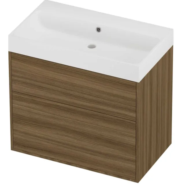 Proline Podium Badmeubelset Polystone Loft 2 Laden 80x46x75 cm Mat White Caramel Walnut Houtlook