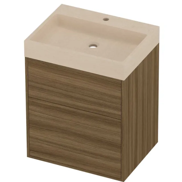 Proline Evoli Badmeubelset Hardsteen Loft In Kader 60x46x75 cm Sand Stone Caramel Walnut Houtlook