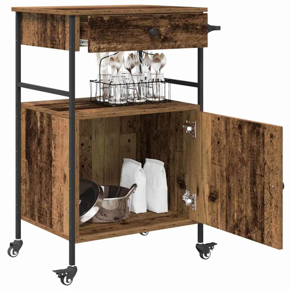 vidaXL Keuken Trolley Oudhout 56 x 43 x 89,5 cm Bewerkt hout Bruin