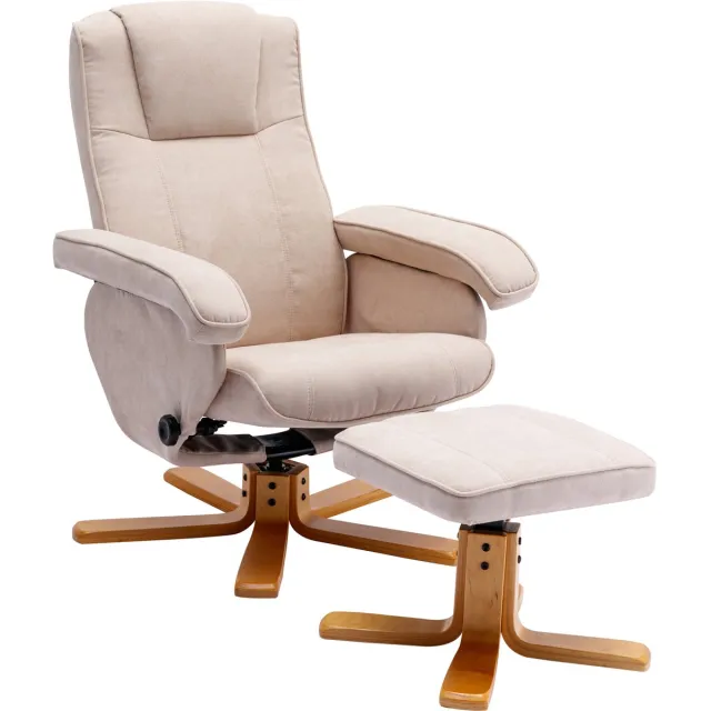 SVITA Charles relax fauteuil - Kruk fauteuil Beige TV fauteuil Draaifauteuil Polyester hout