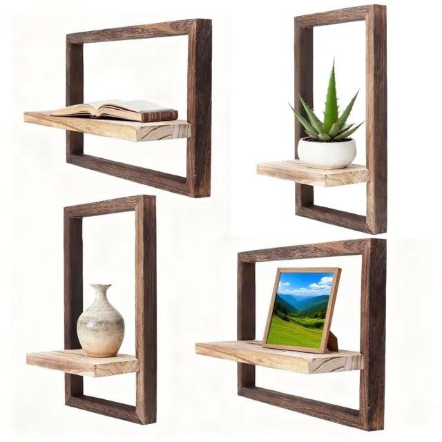 Famanu Set van 4 wandplanken van hout voor wanddecoratie in woonkamer, zwevende planken, hangende rekken voor slaapkamer, kantoor en meer Naturel