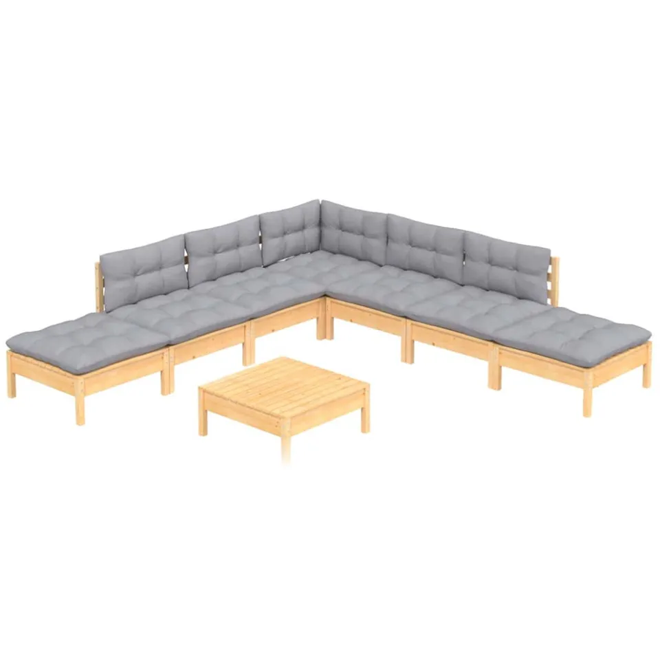 vidaXL 8-delige Loungeset met grijze kussens grenenhout Grijs