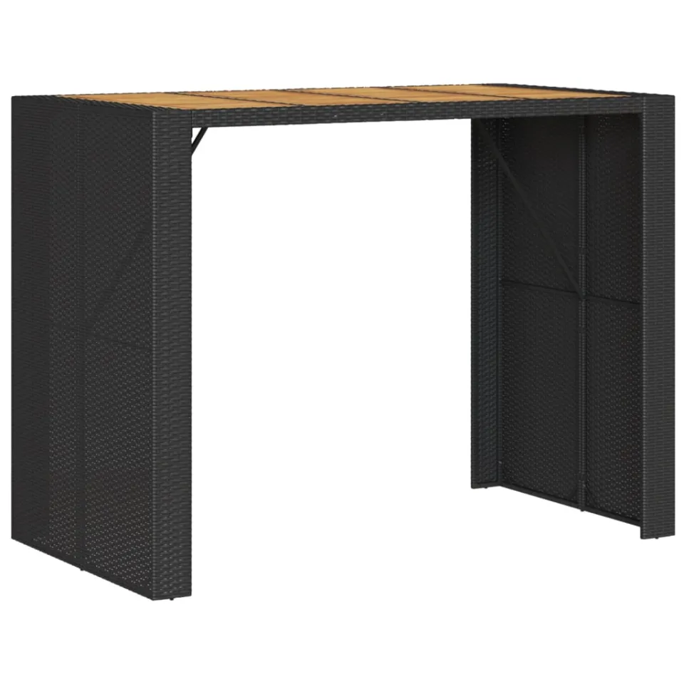 vidaXL Tuinbartafel acaciahouten blad 145x80x110 cm poly rattan zwart, foto 3