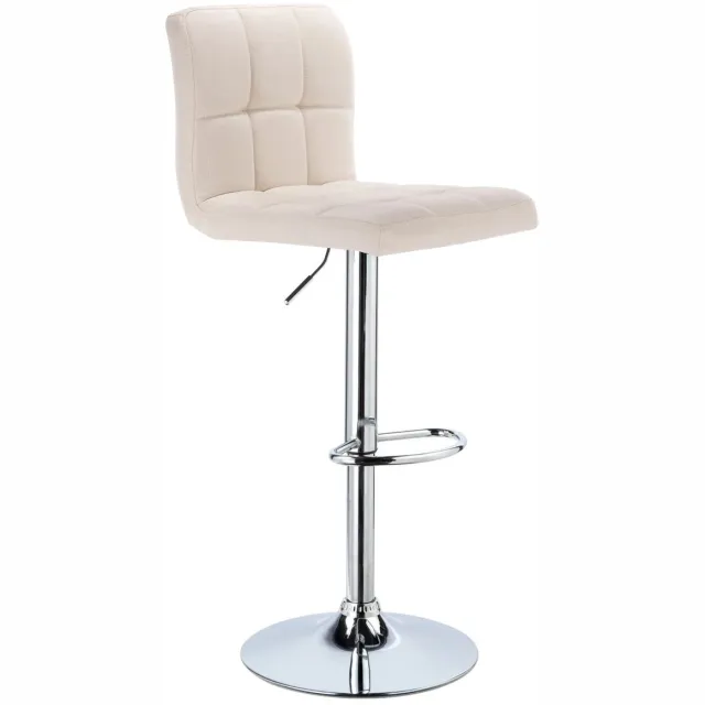 Klarven Barkruk met Rugleuning Rice wit - Barkrukken Set van 2 - Barkrukken - Bar Chair - Verstelbare Zithoogte, Gevoerde Zitting, Chromen Frame, Draagvermogen tot 100 kg - B38xd44cm