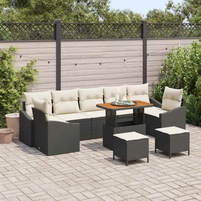 vidaXL Tuinbankenset 10 st Zwart poly rattan, foto 2