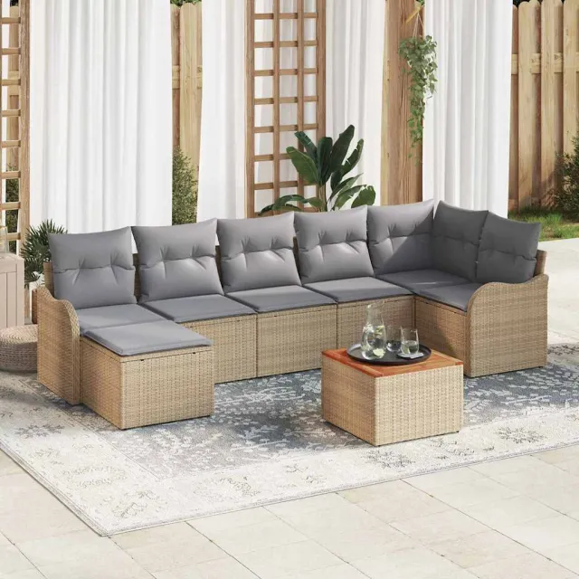 vidaXL Tuinbankenset 8 st Beige en Licht Grijs poly rattan