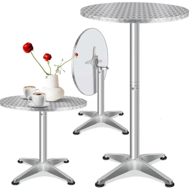 Linkforu Statafel 60cm - Bartafel - Bistrotafel - Verstelbaar 70/110cm - Inklapbaar Tafelblad - Aluminium - Weerbestendig - Zilver