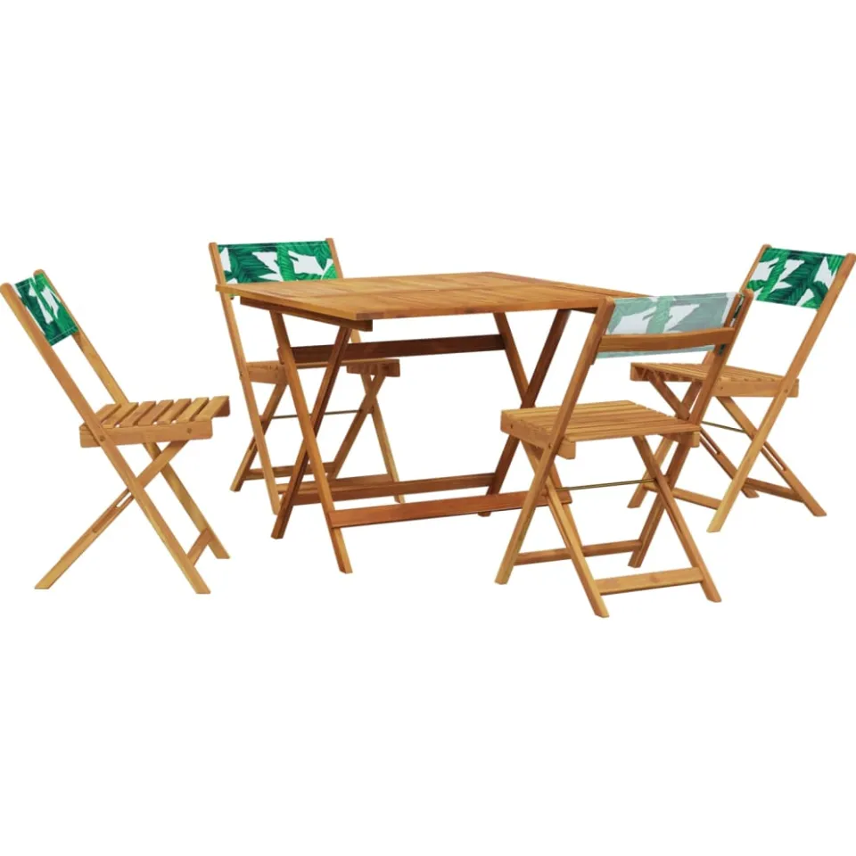 vidaXL 5-delige Tuinset bladpatroon stof en massief hout Groen
