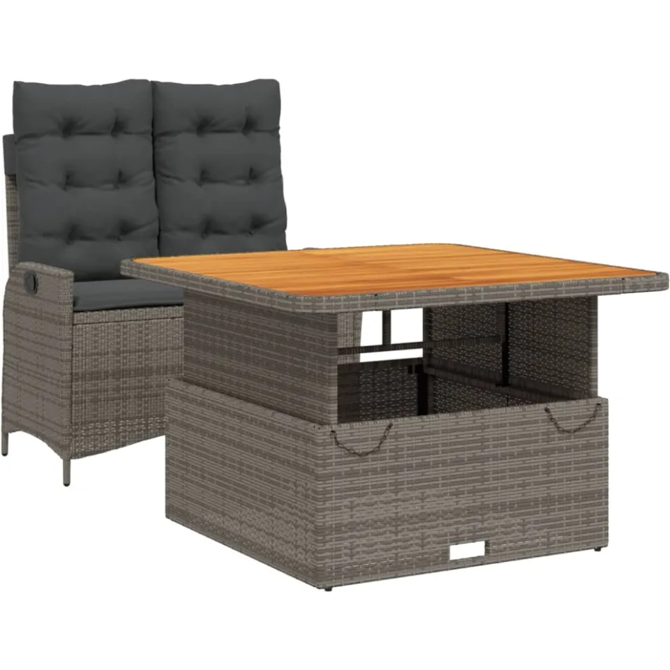 vidaXL 2-delige Tuinset met kussens poly rattan grijs, foto 4