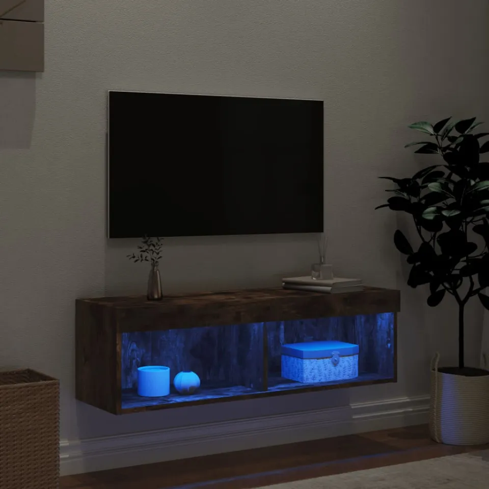 vidaXL Tv-meubel LED-verlichting 100x30x30 cm gerookt eikenkleurig, foto 3