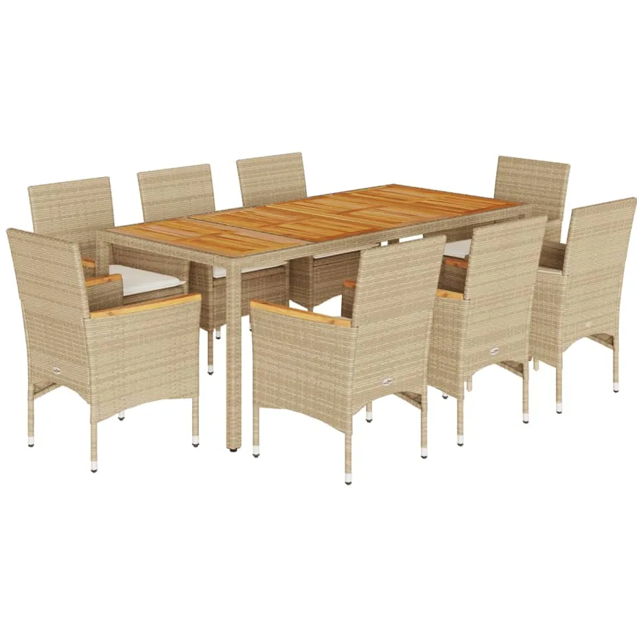 vidaXL 9-delige Tuinset met kussens poly rattan en acaciahout beige, foto 3
