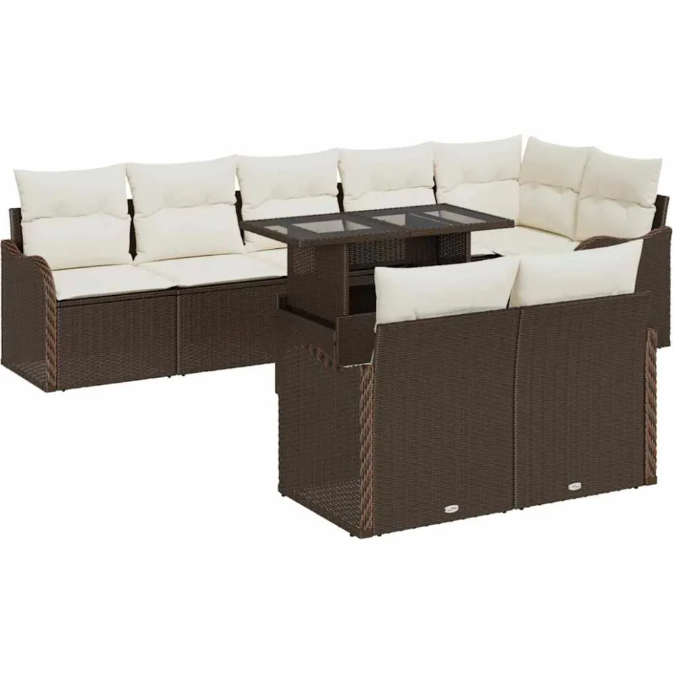 vidaXL Loungebankset 9 st Bruin Poly riet