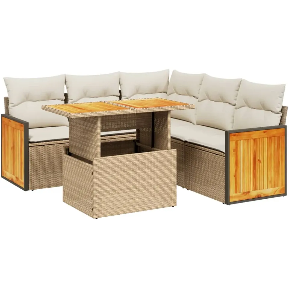 vidaXL 6-delige Loungeset met kussens poly rattan beige, foto 3