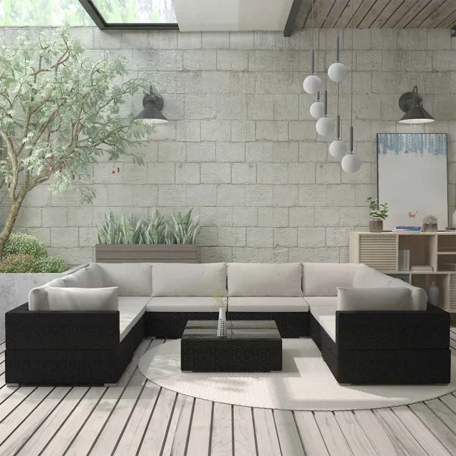 vidaXL 9-delige Loungeset met kussens poly rattan zwart, foto 2