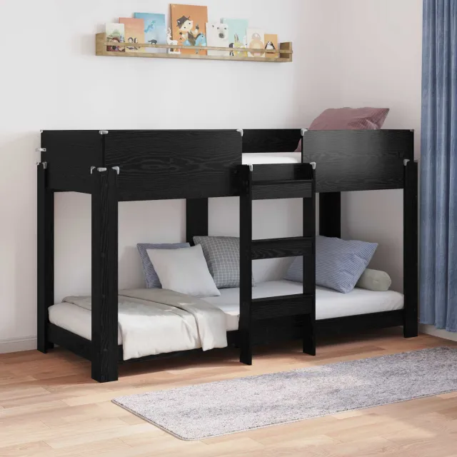 vidaXL Bunk Bed voor Kinderen Zwart Eiken 75 x 190 cm Bewerkt hout