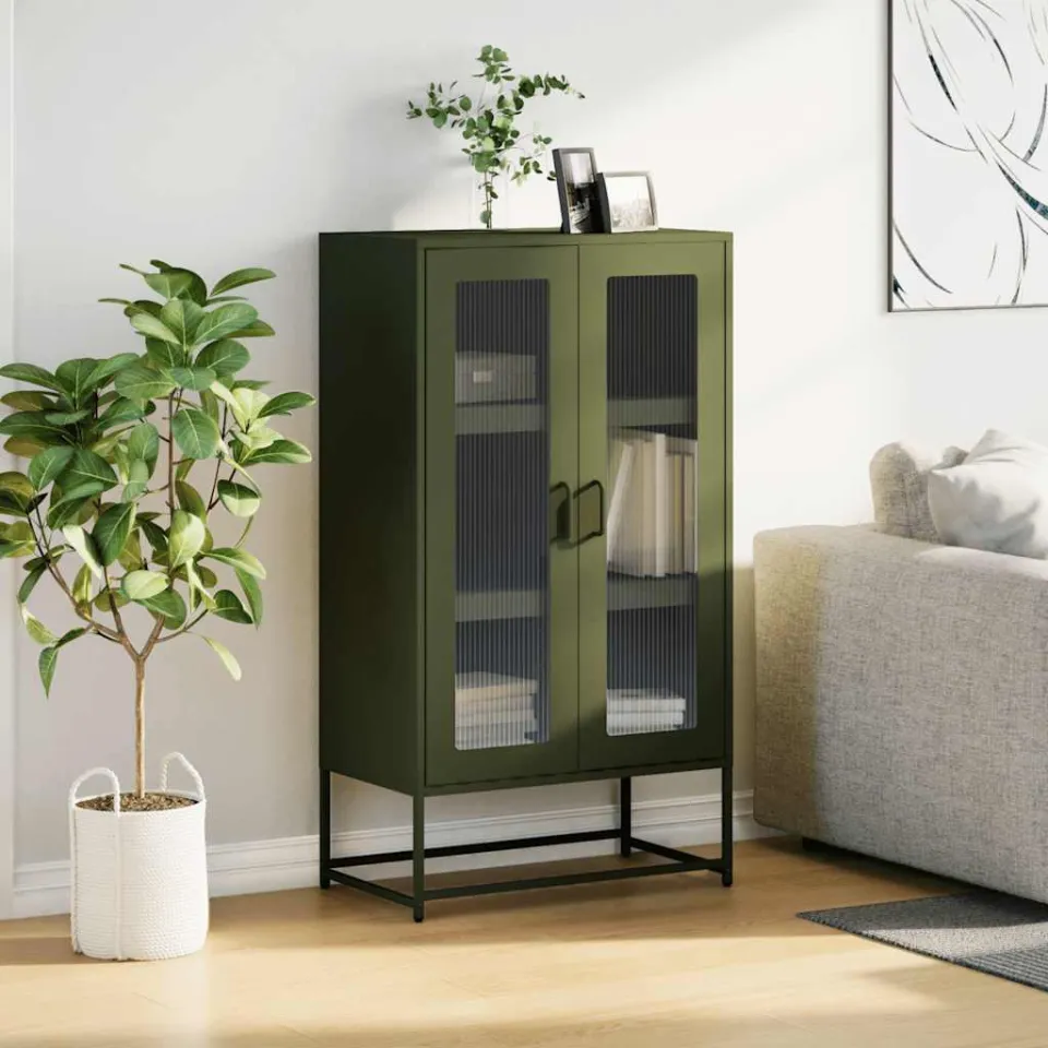 vidaXL Hoge kast 68x39x123 cm staal olijfgroen, foto 2