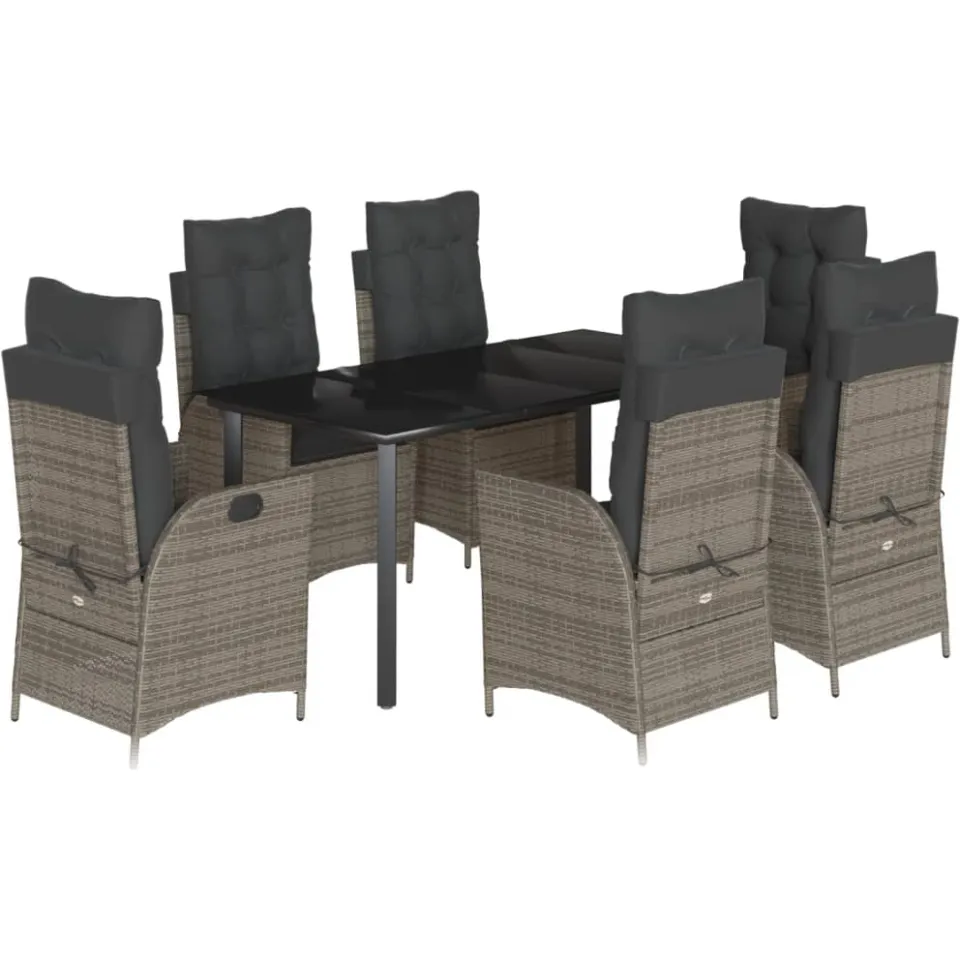 vidaXL 7-delige Tuinset met kussens poly rattan grijs, foto 3