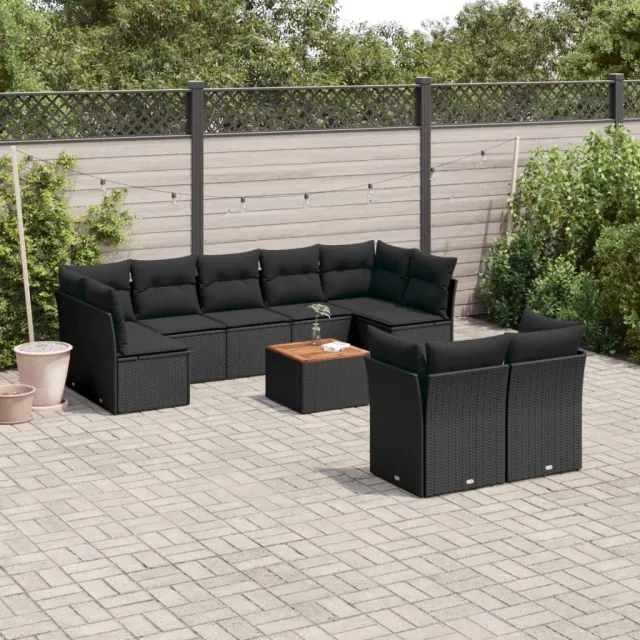 vidaXL 10-delige Loungeset met kussens poly rattan zwart, foto 2