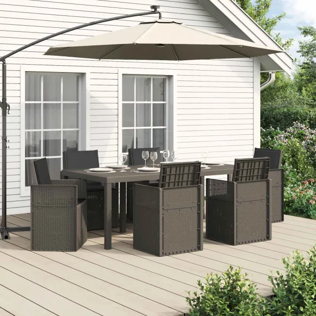 vidaXL Tuin eettafelset 7 st Lichtgrijs en antracietkleurig PP, foto 2