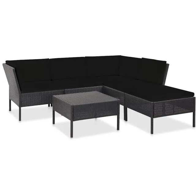 vidaXL 6-delige Loungeset met kussens poly rattan zwart