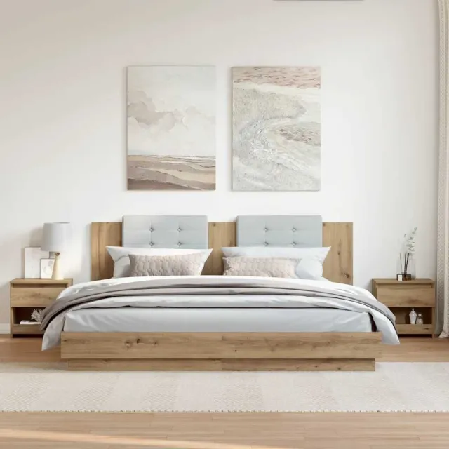 vidaXL Nachtkastjes 2 st 40x30x39 cm bewerkt hout artisanaal eiken, foto 2
