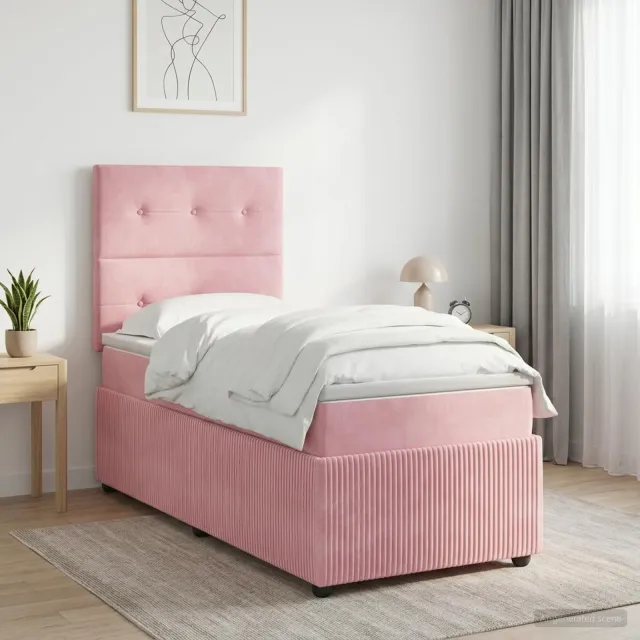 vidaXL Boxspringbed met matras met hoofdeinde Roze 90 x 200 cm Fluweel