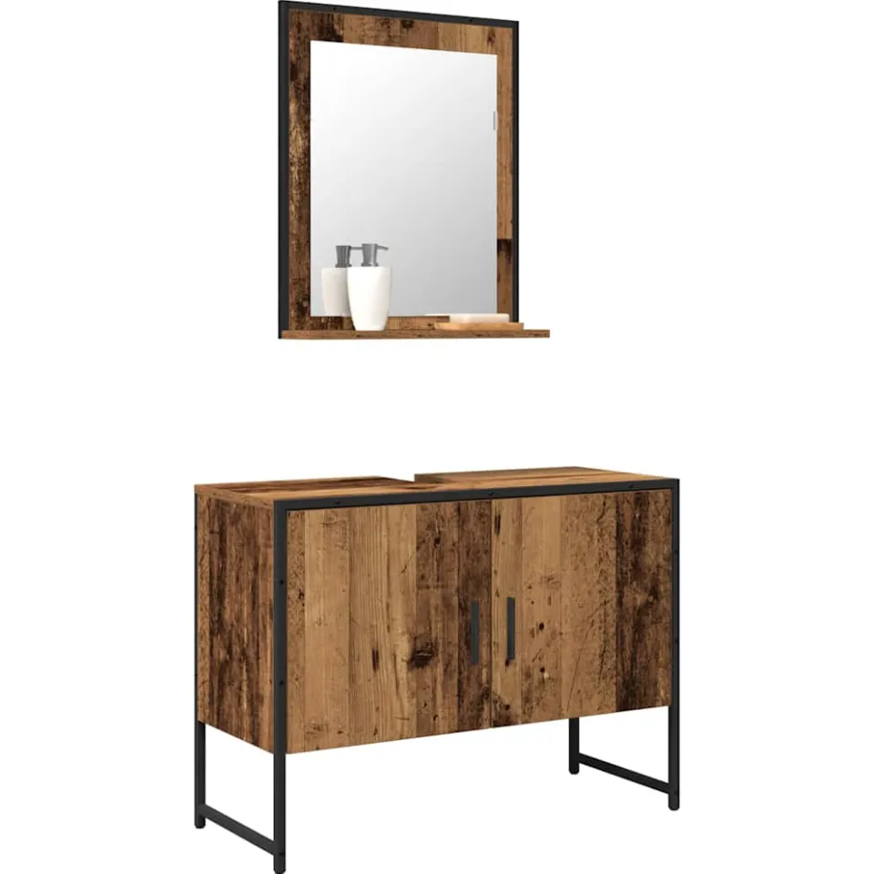 vidaXL Badkamermeubelset 2 st Bruin Bewerkt hout, foto 2