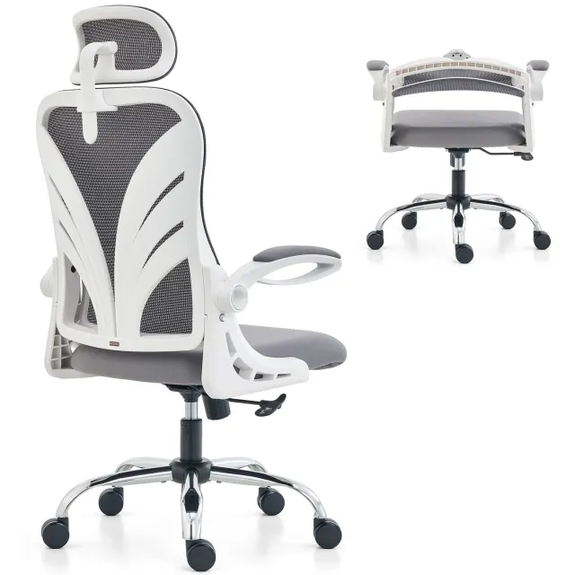 Duraxl Holludle Ergonomische Bureaustoel met Opklapbare Rugleuning, Computer Bureaustoel met Opklapbare Wit
