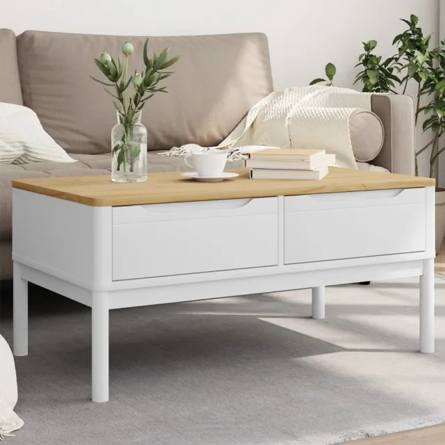 vidaXL Salontafel FLORO 99x55,5x45 cm massief grenenhout wit, foto 2