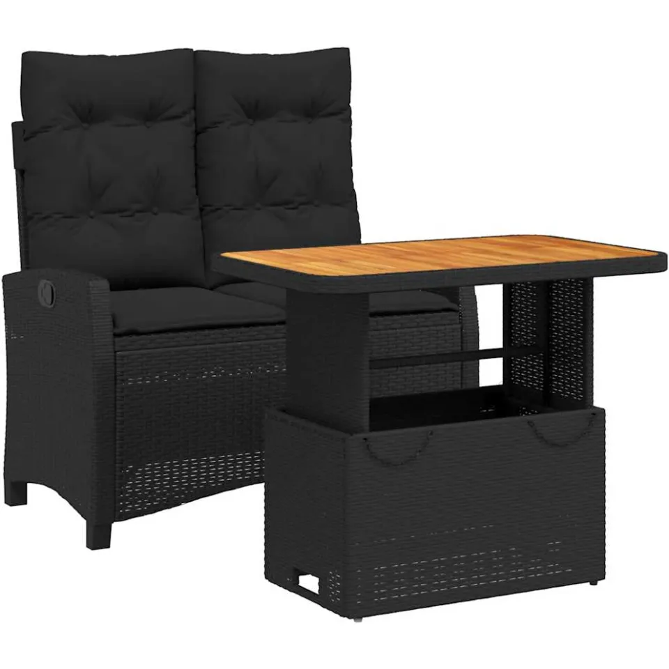 vidaXL 2-delige Tuinset met kussens poly rattan zwart, foto 3