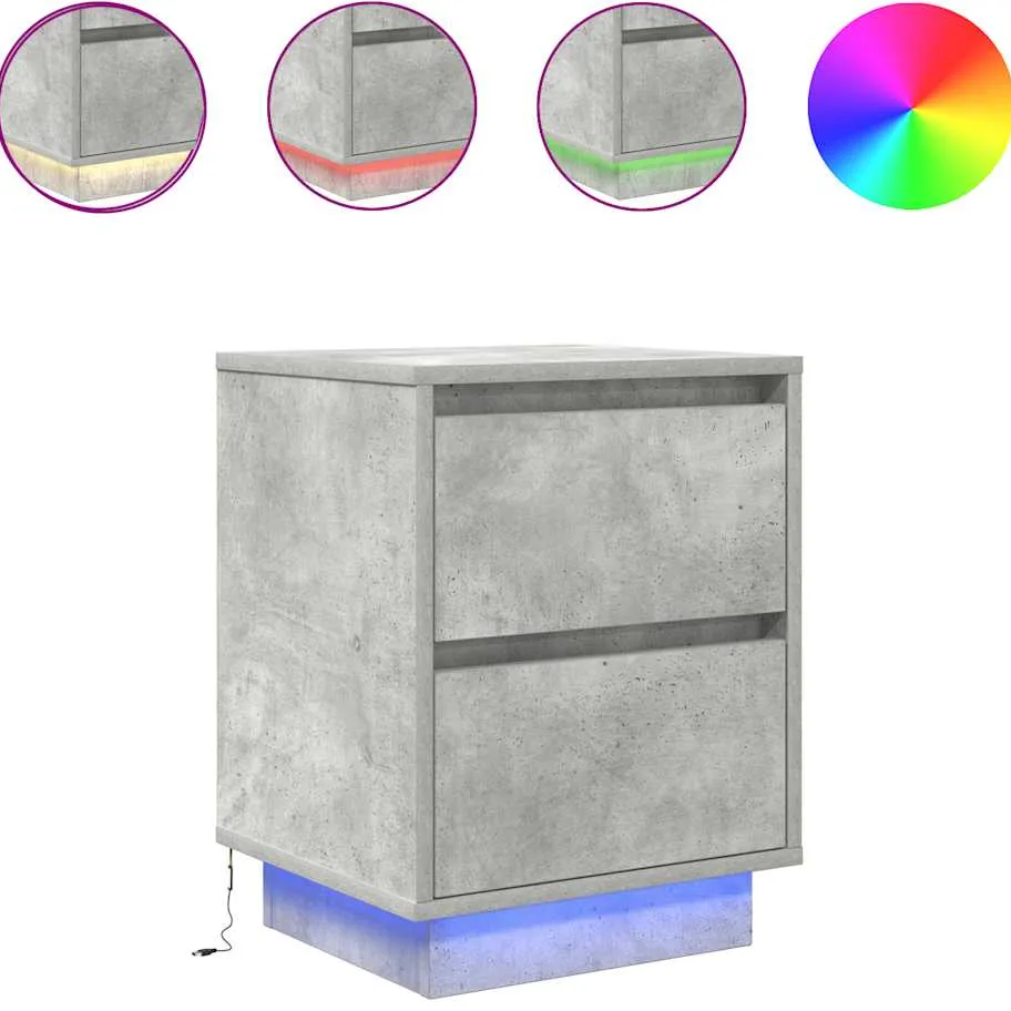 vidaXL Nachtkastjes met LED-verlichting 2 st 38x34x50 cm betongrijs