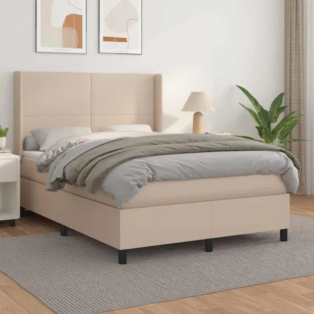 vidaXL Boxspring met matras kunstleer cappuccinokleurig 140x200 cm bruin
