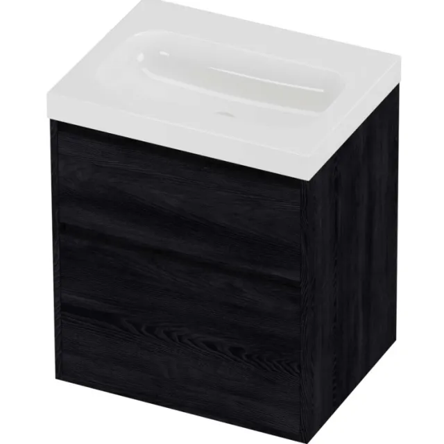 Proline Haga Badmeubelset Polystone Mezza 60x46x73 cm Glans Wit Black Oak Eiken