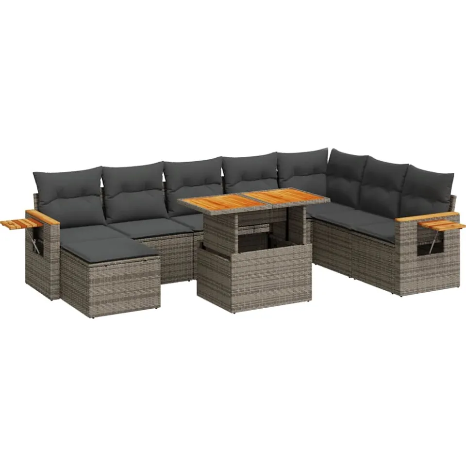 vidaXL 9-delige Loungeset met kussens poly rattan acacia grijs, foto 3