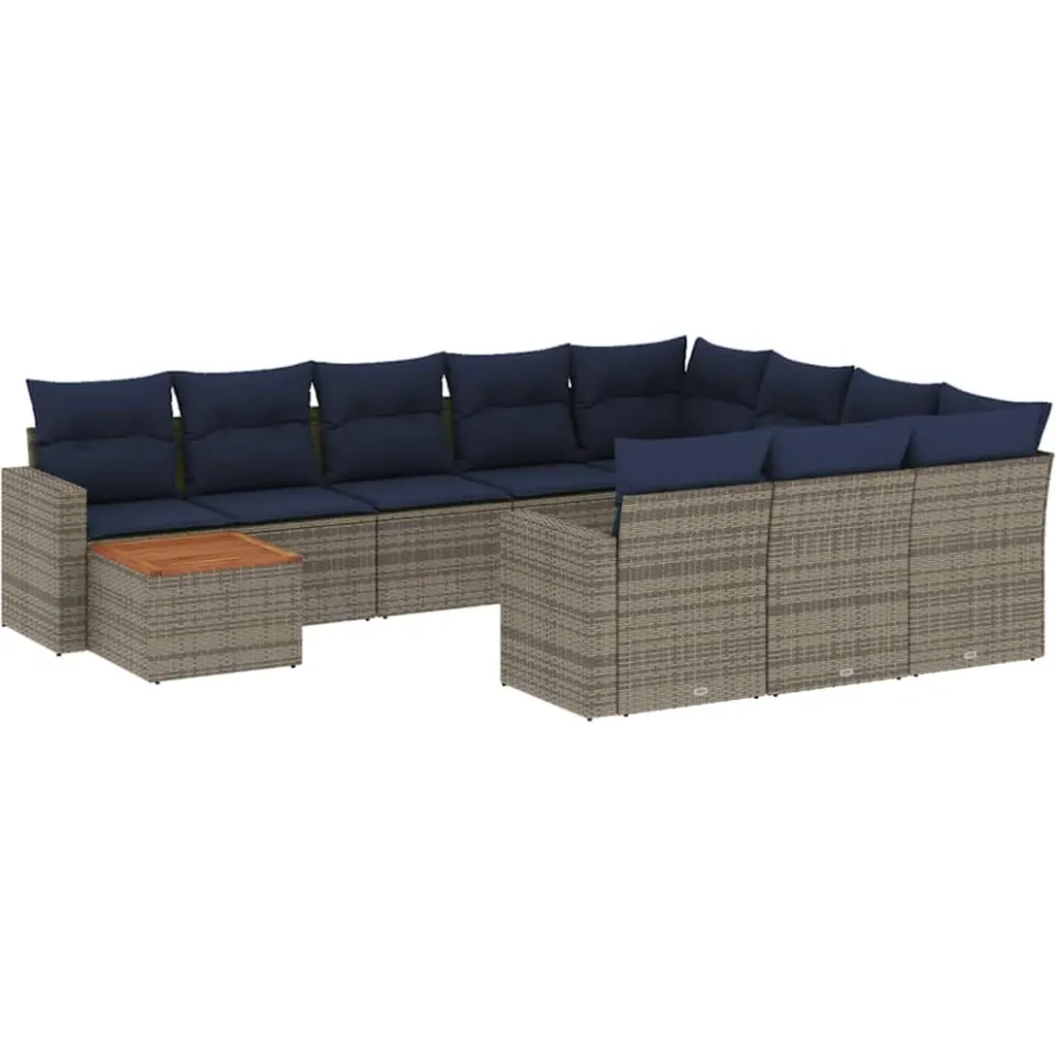 vidaXL 11-delige Loungeset met kussens poly rattan grijs, foto 3
