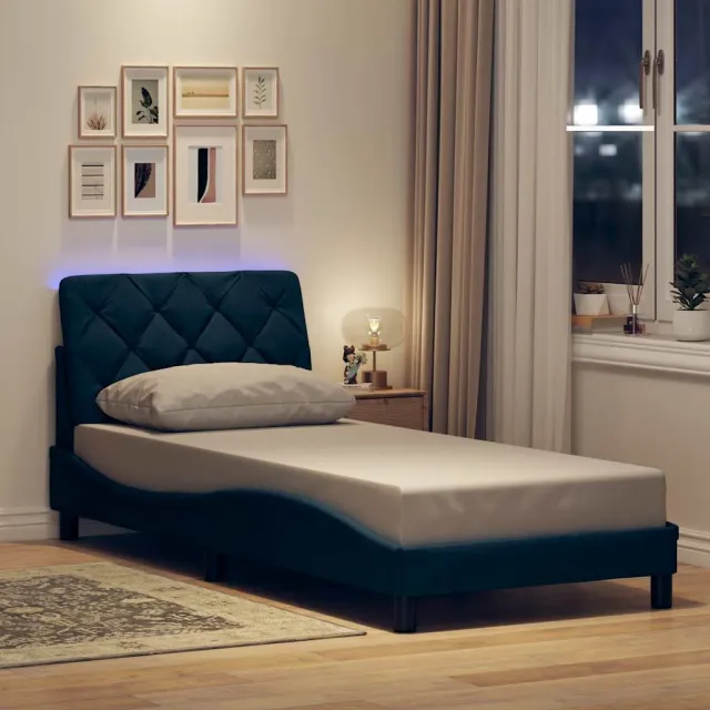 vidaXL Bedframe met LED zonder matras 90x190 cm stof donkergrijs