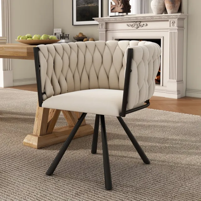 Wishdor Eetkamerstoel Set Van 2 - 360° Draaifunctie - Ergonomische Rugleuning - Modern Ontwerp - Fluweel - Beige
