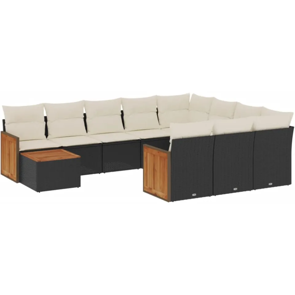 vidaXL 11-delige Loungeset met kussens poly rattan zwart, foto 3