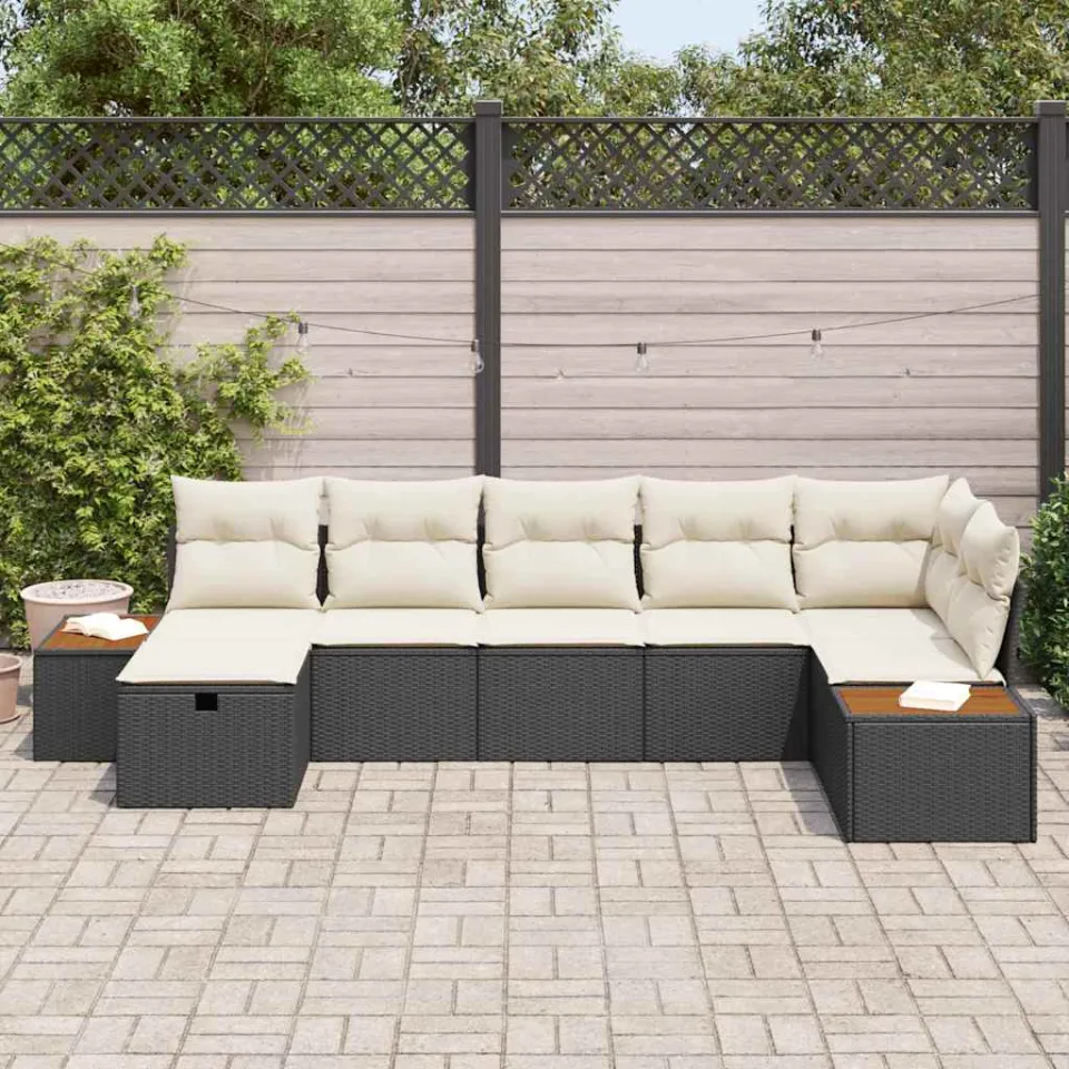vidaXL Tuin Sofa Set met kussen 7 pcs Zwart Poly riet, foto 3