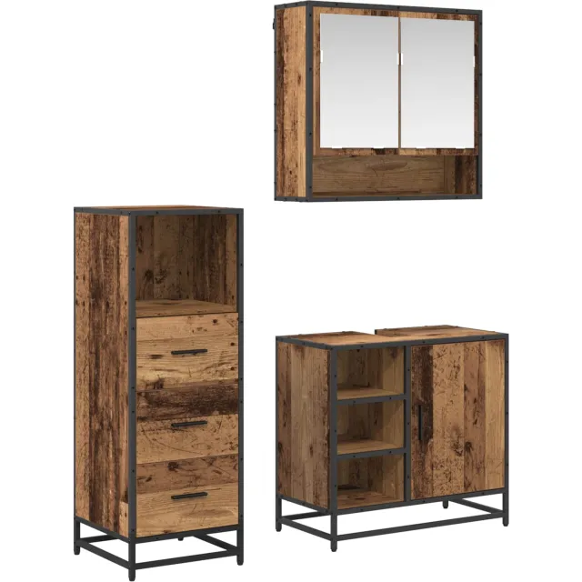 vidaXL Badkamermeubelset 3 st Oud Hout 65 x 33 x 60 cm Bewerkt hout Bruin