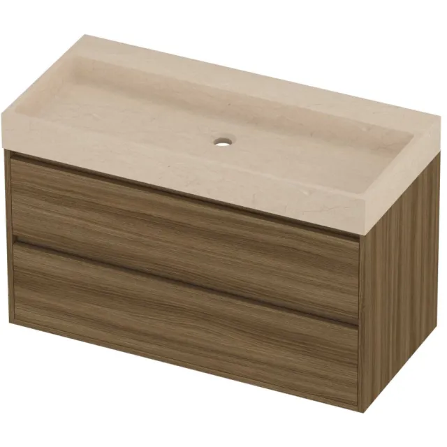 Proline Evoli Badmeubelset Hardsteen Loft 100x46x62 cm Sand Stone Caramel Walnut Houtlook