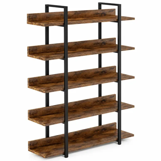 Sello! industriële boekenkast – boekenrek – 5 lagen – stevige constructie – boeken – planten – decoratie – zwart – staal – hout
