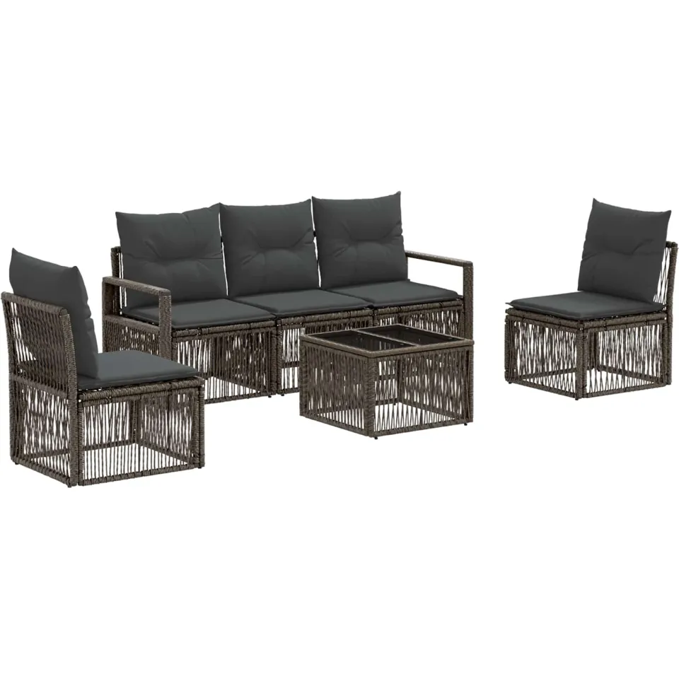 vidaXL Tuinbankenset 6 st Grijs poly rattan, foto 3